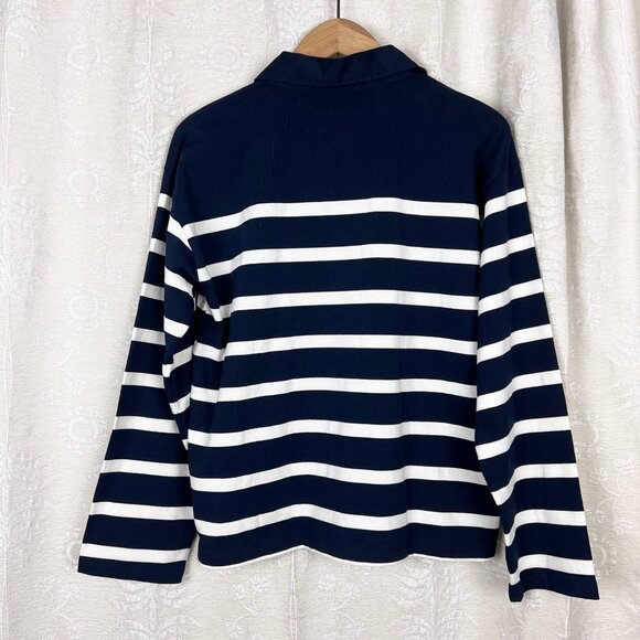 J. Crew Women Mariner Jersey Long Sleeve Polo in Stripe Top Navy blue nautical - Picture 5 of 8